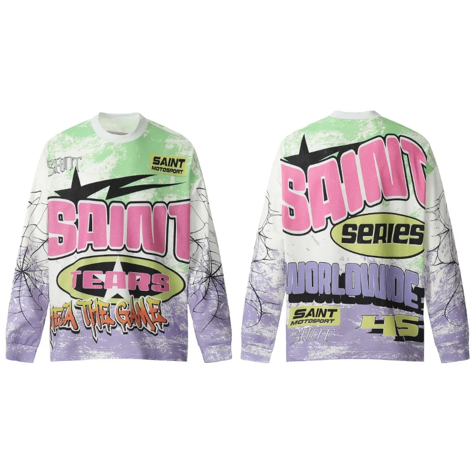 Saint michael tears all-over printed long-sleeved vintage autumn and winter T-shirt Style number: 109 Size: M L XL Wholesale price: 136 Color: Picture color